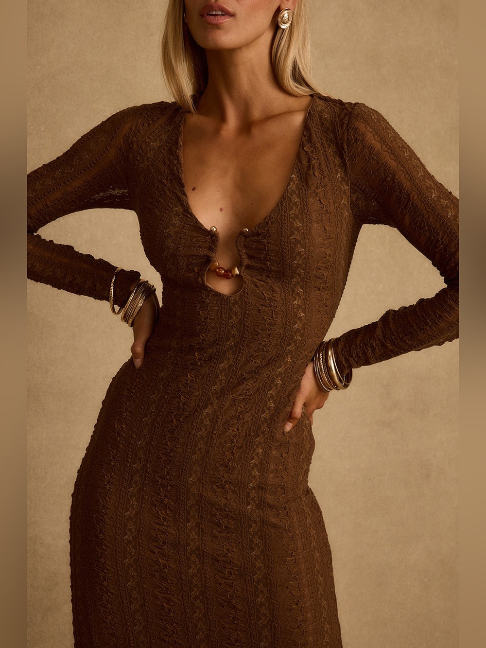 12th Tribe Dorado Mocha Maxi Dress - Size M